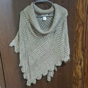 White House Black Market Antique Gold Crochet Loose Knit Poncho.